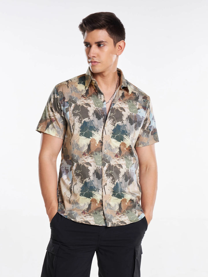 Artisan Brushstroke Print Half Sleeve Urban Shirt Mankright