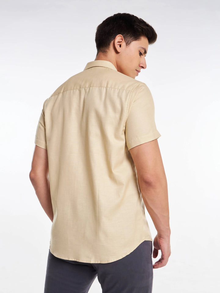 Linen Half Sleeve Classic Collar Shirt - Beige Mankright