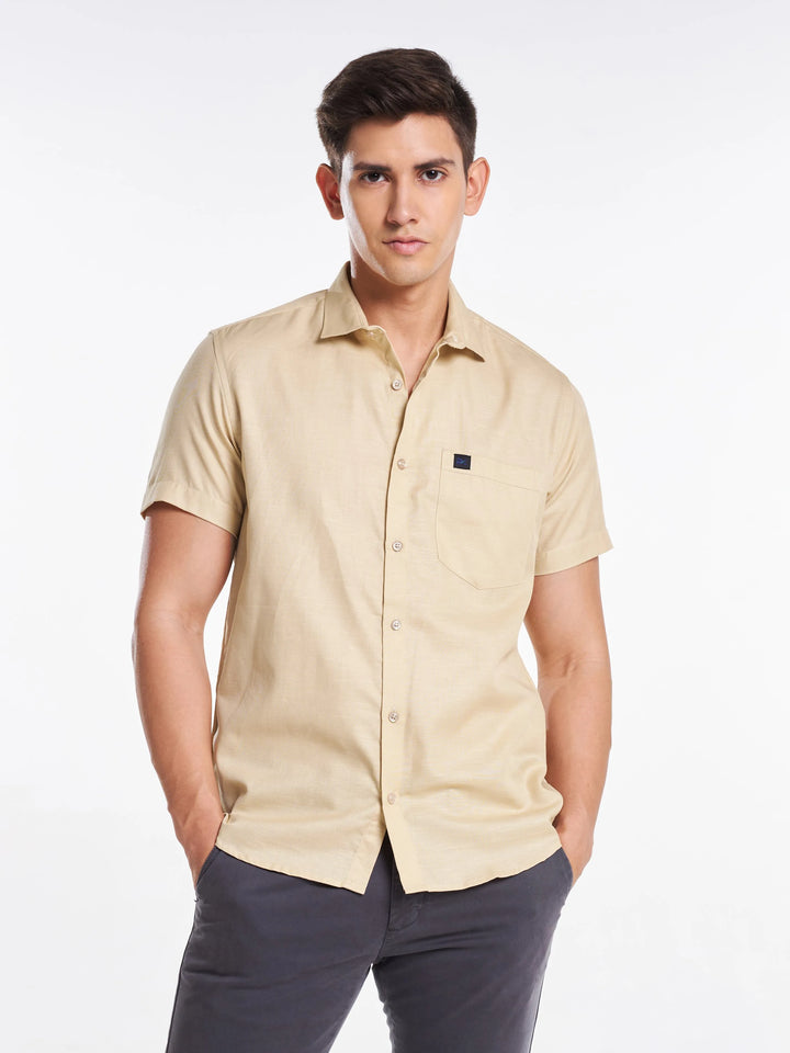 Linen Half Sleeve Classic Collar Shirt - Beige Mankright