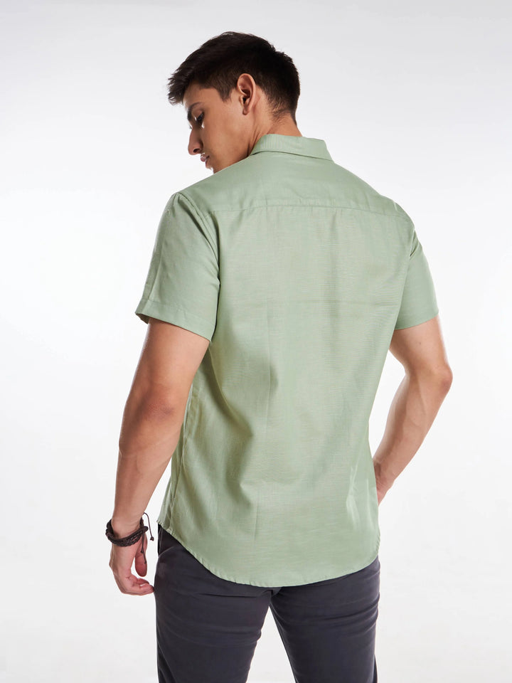 Linen Half Sleeve Classic Collar Shirt - Greenish Grey Mankright