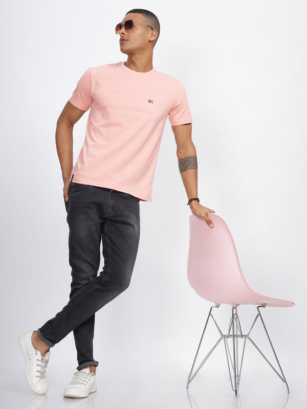 Pastel Pink Twill Cotton Round Neck T-Shirt