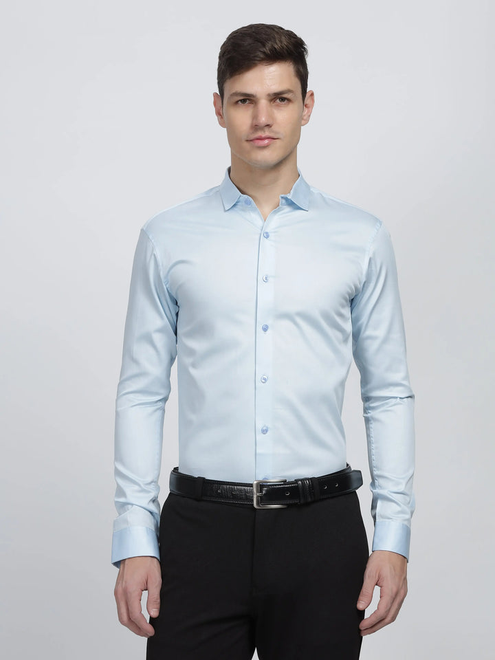 Pastel Blue Classic Collar Satin Formal Shirt Mankright