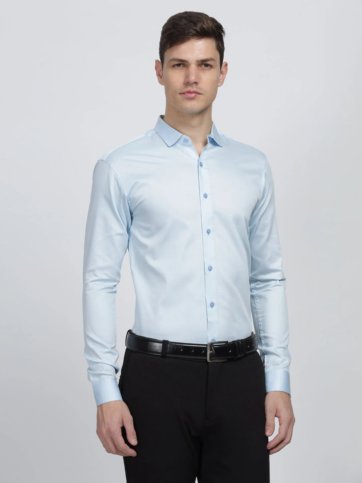 Pastel Blue Classic Collar Satin Formal Shirt Mankright