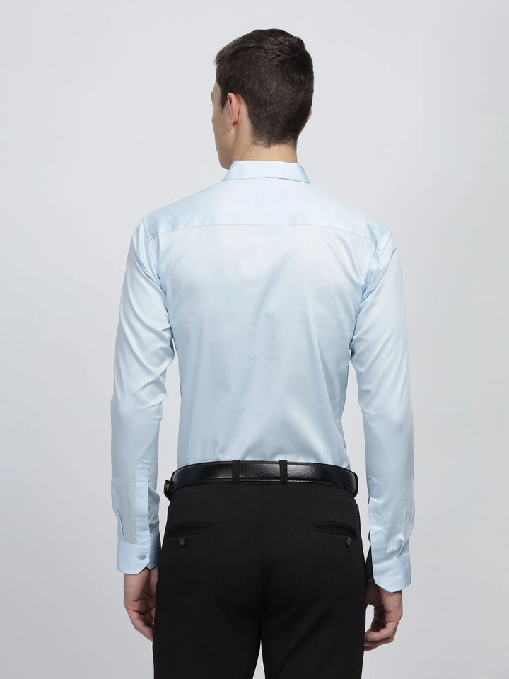 Pastel Blue Classic Collar Satin Formal Shirt Mankright