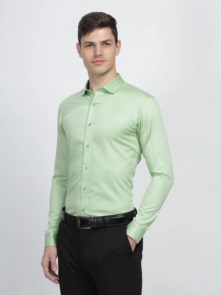 Pastel Green Classic Collar Satin Formal Shirt Mankright