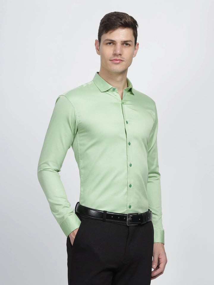 Pastel Green Classic Collar Satin Formal Shirt Mankright