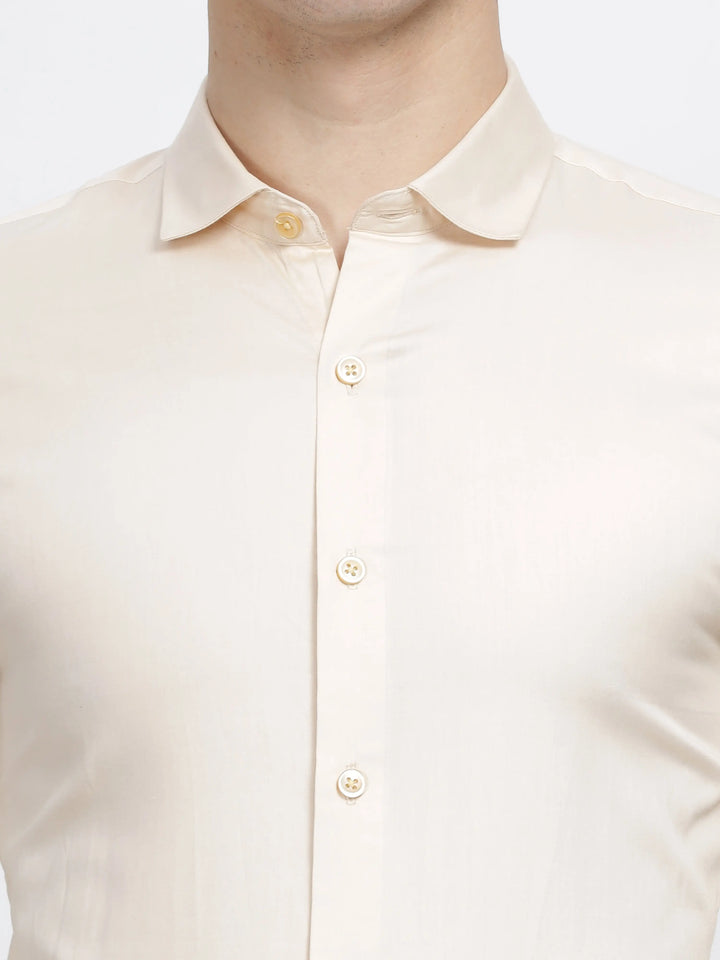 Creme Classic Collar Satin Formal Shirt Mankright