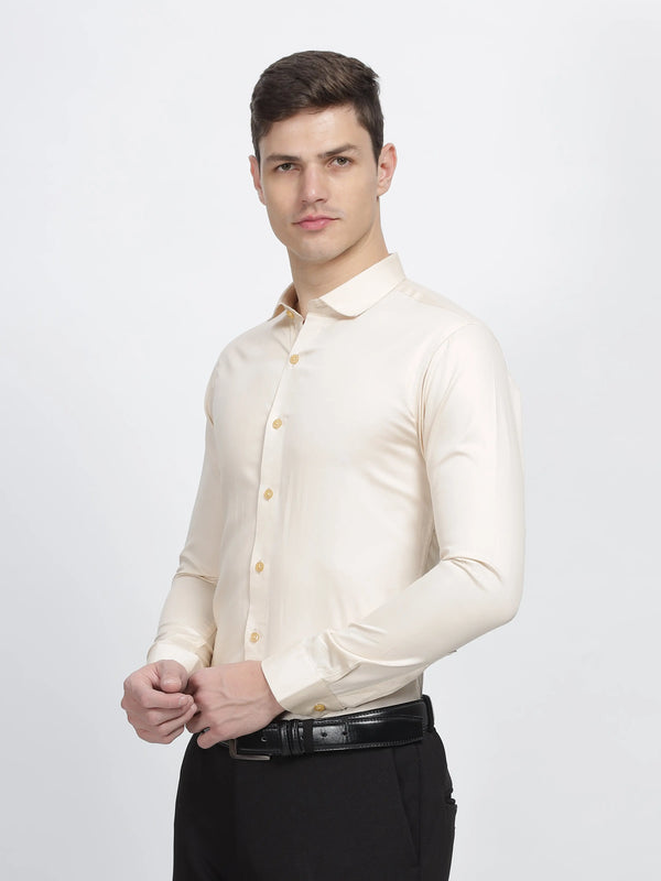 Creme Classic Collar Satin Formal Shirt Mankright