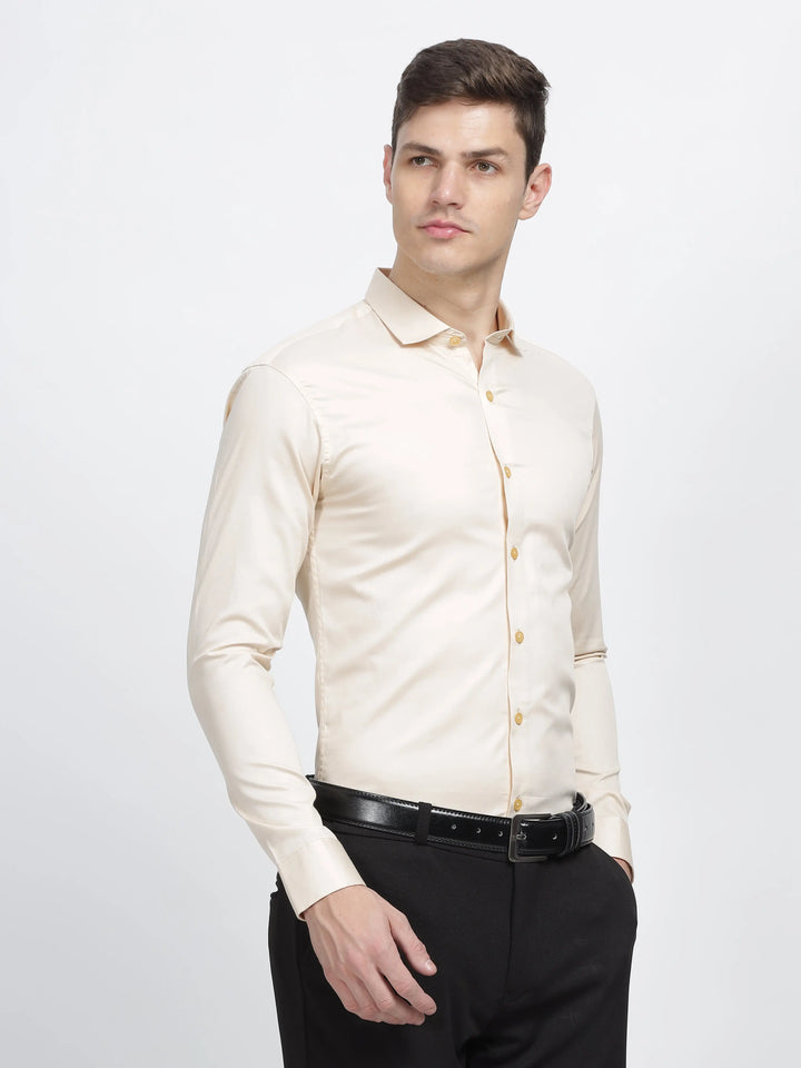 Creme Classic Collar Satin Formal Shirt Mankright