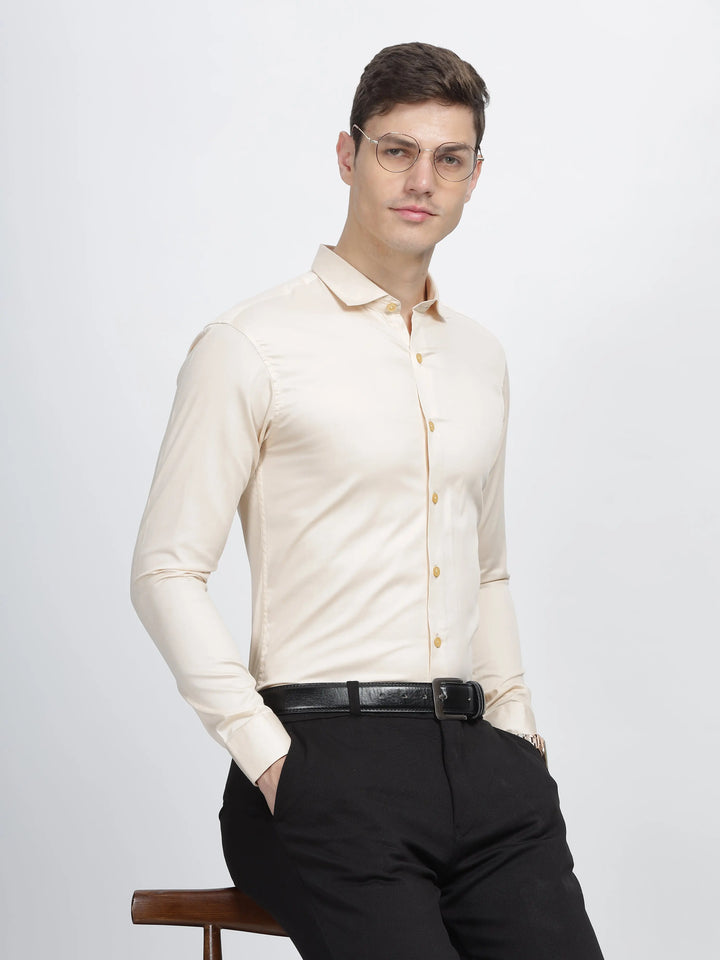 Creme Classic Collar Satin Formal Shirt Mankright