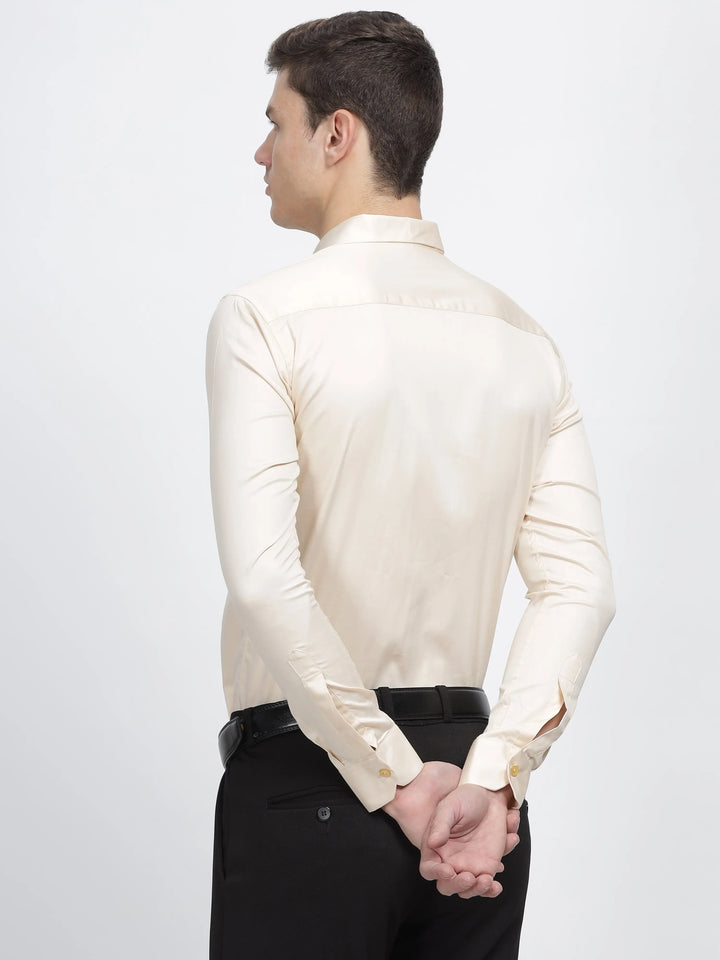 Creme Classic Collar Satin Formal Shirt Mankright