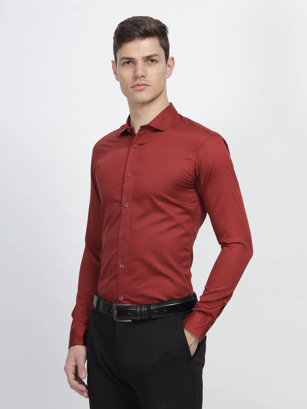 Crimson Red Classic Collar Satin Formal Shirt Mankright