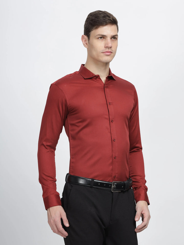 Crimson Red Classic Collar Satin Formal Shirt Mankright