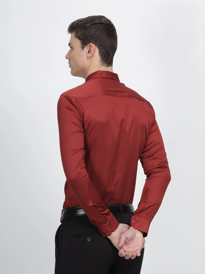 Crimson Red Classic Collar Satin Formal Shirt Mankright