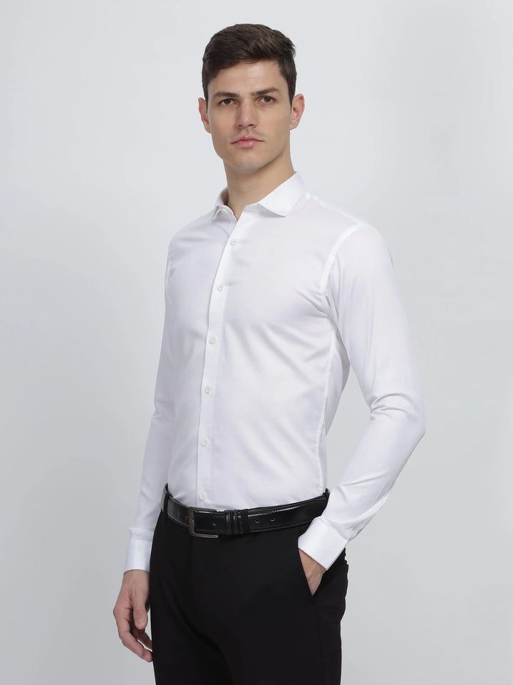 White Classic Collar Satin Formal Shirt Mankright