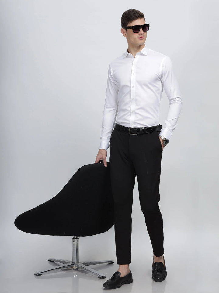 White Classic Collar Satin Formal Shirt Mankright