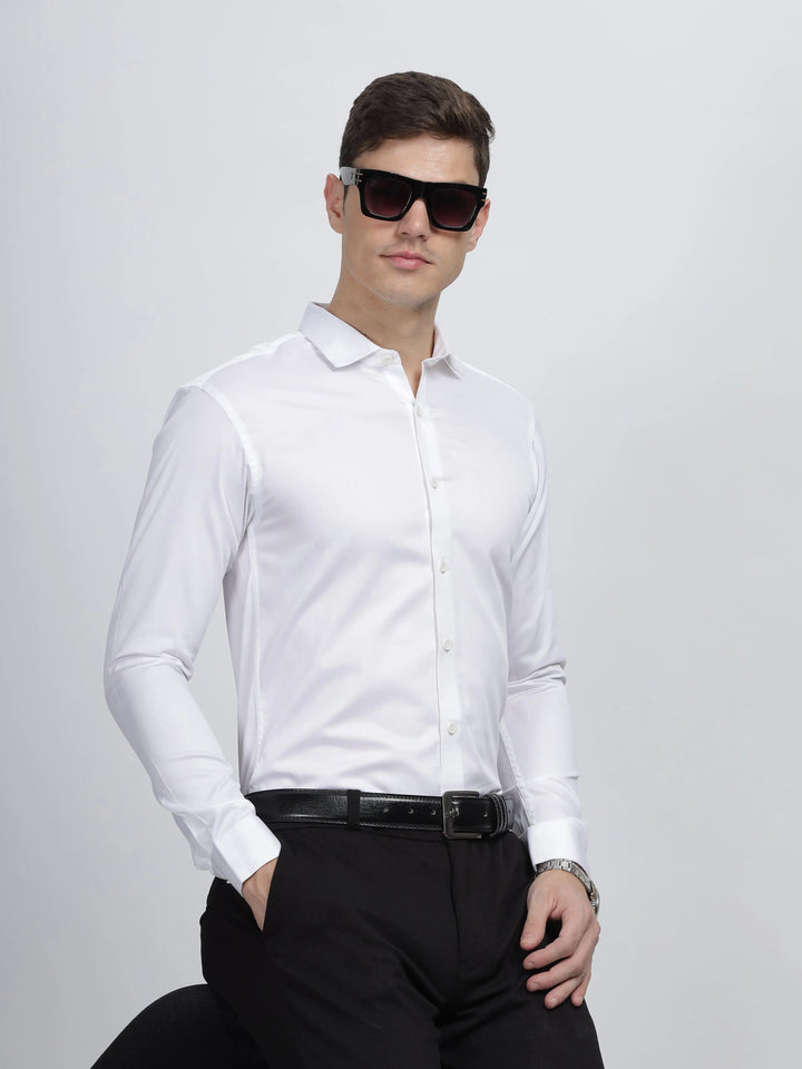 White Classic Collar Satin Formal Shirt Mankright