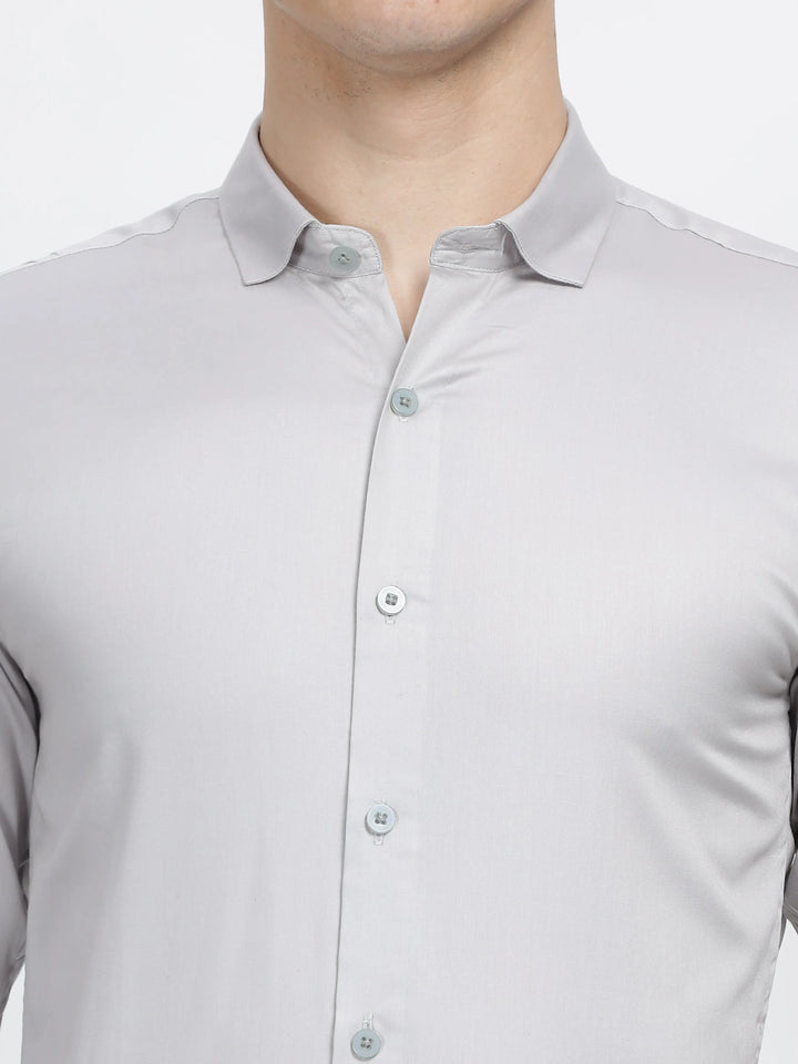 Light Grey Classic Collar Satin Formal Shirt Mankright