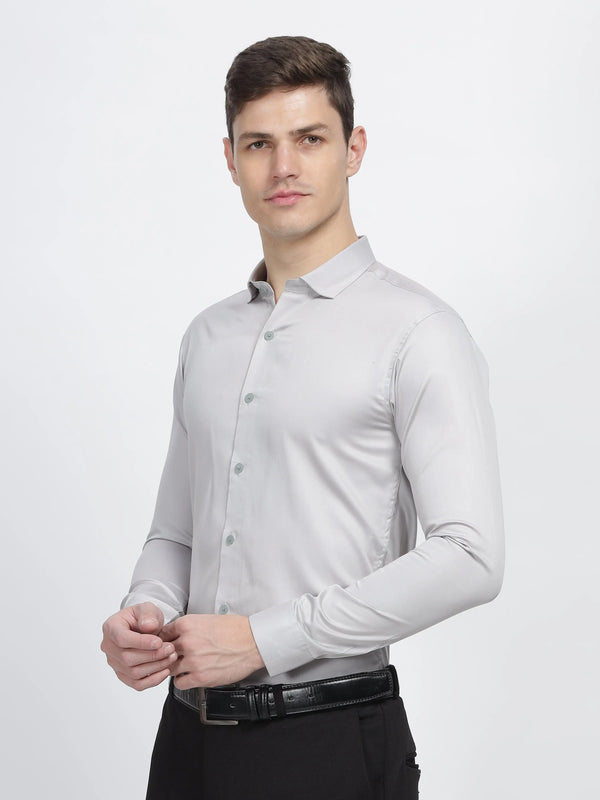 Light Grey Classic Collar Satin Formal Shirt Mankright