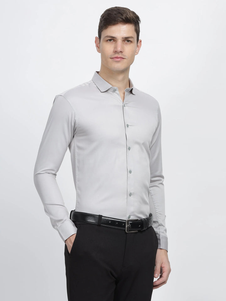 Light Grey Classic Collar Satin Formal Shirt Mankright