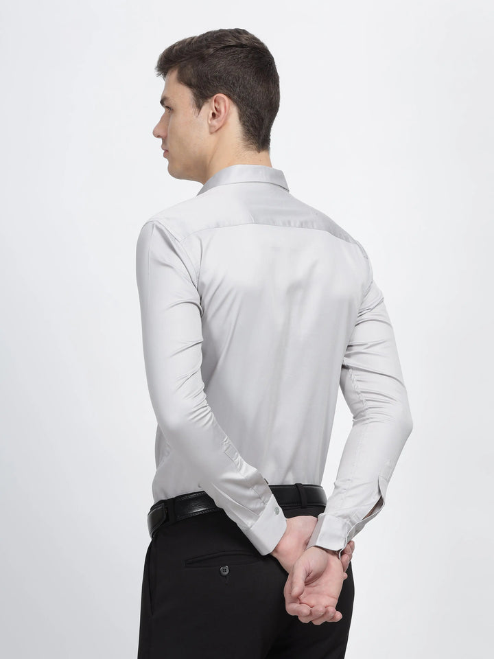 Light Grey Classic Collar Satin Formal Shirt Mankright