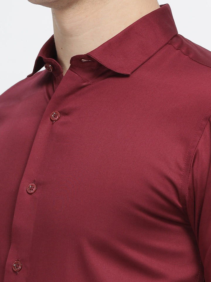 Maroon Classic Collar Satin Formal Shirt Mankright