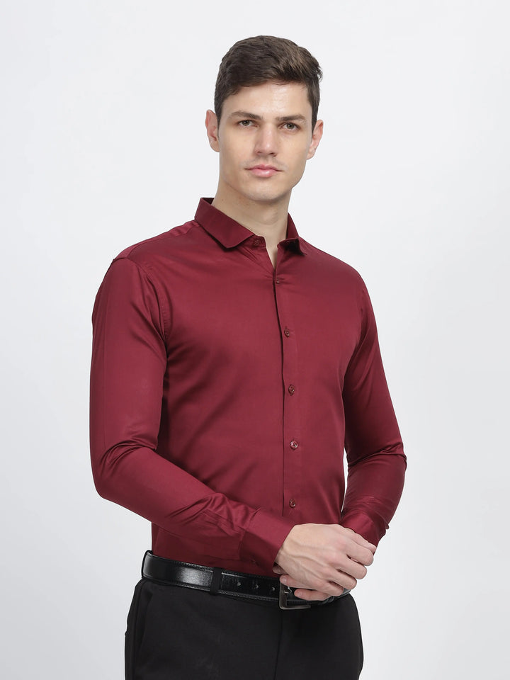 Maroon Classic Collar Satin Formal Shirt Mankright