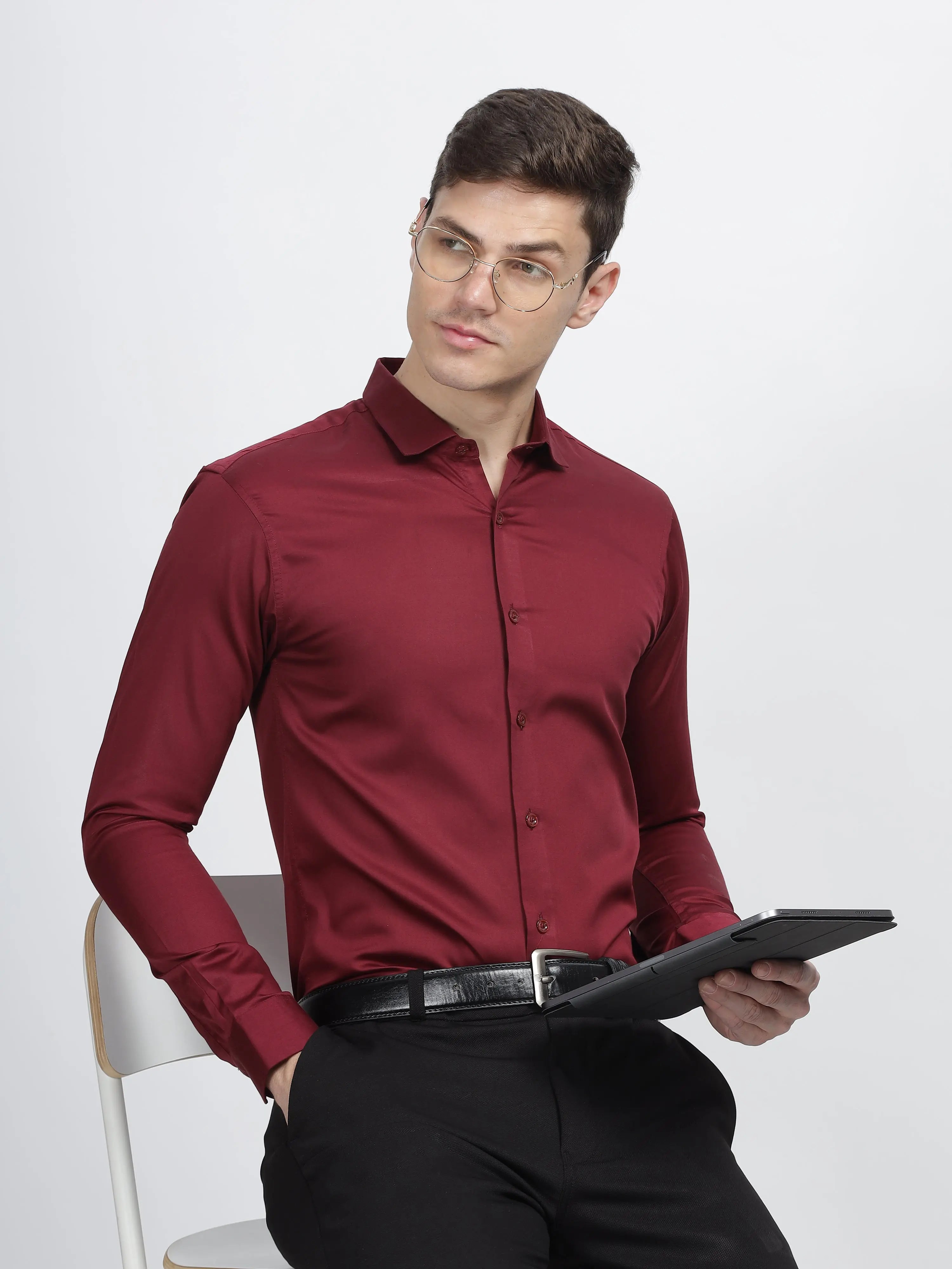 Maroon Classic Collar Satin Formal Shirt – Mankright