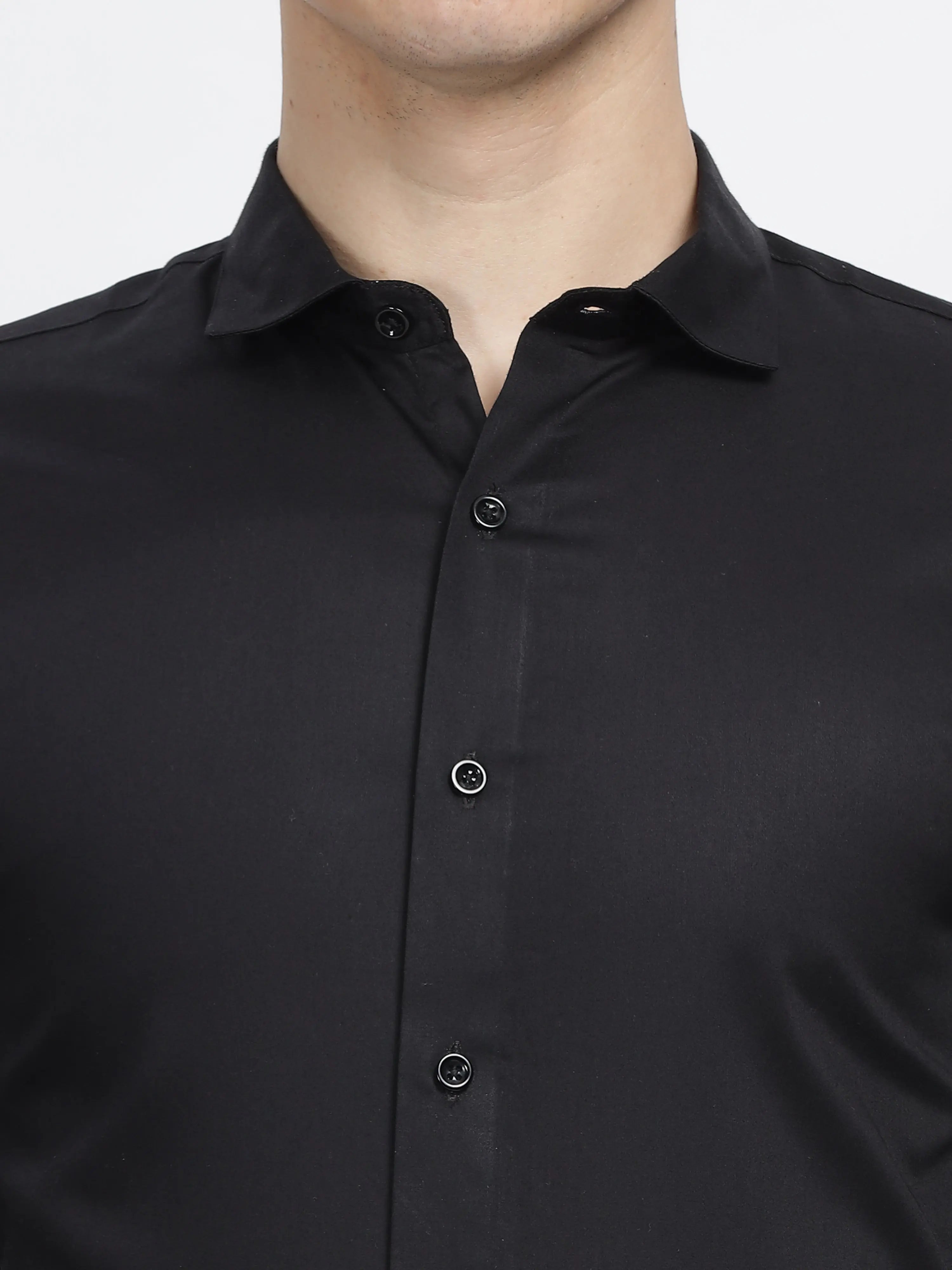 Black Classic Collar Satin Formal Shirt Mankright