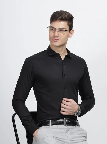 Black Classic Collar Satin Formal Shirt Mankright