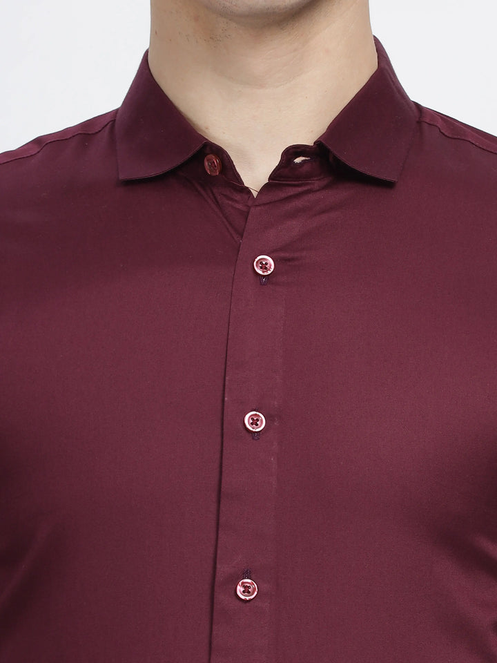 Dark Magenta Classic Collar Satin Formal Shirt Mankright