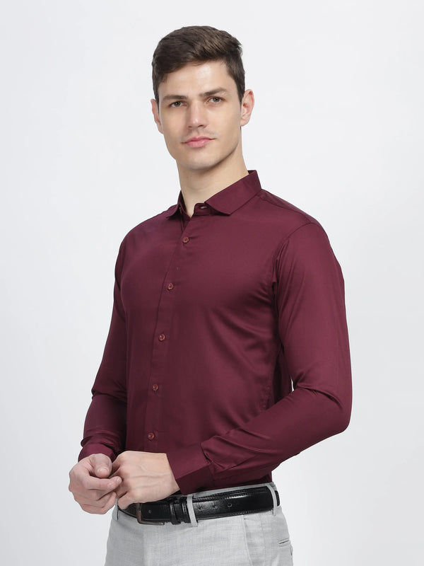 Dark Magenta Classic Collar Satin Formal Shirt Mankright