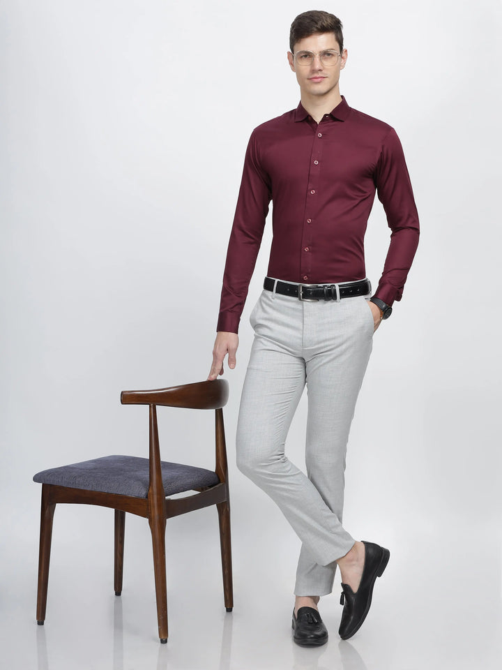 Dark Magenta Classic Collar Satin Formal Shirt Mankright