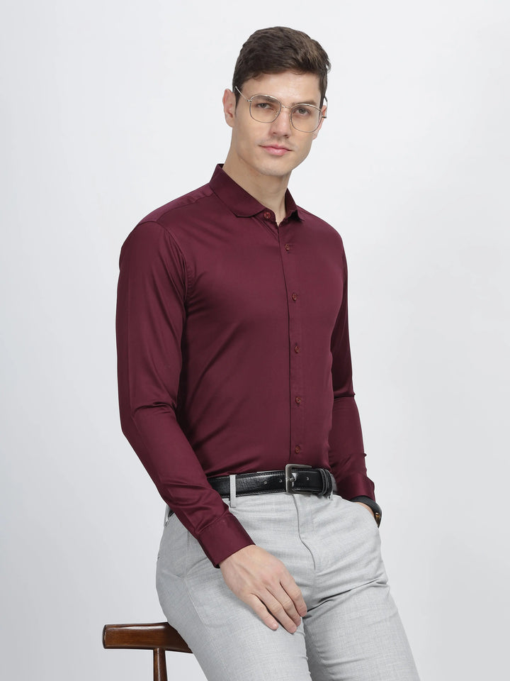 Dark Magenta Classic Collar Satin Formal Shirt Mankright