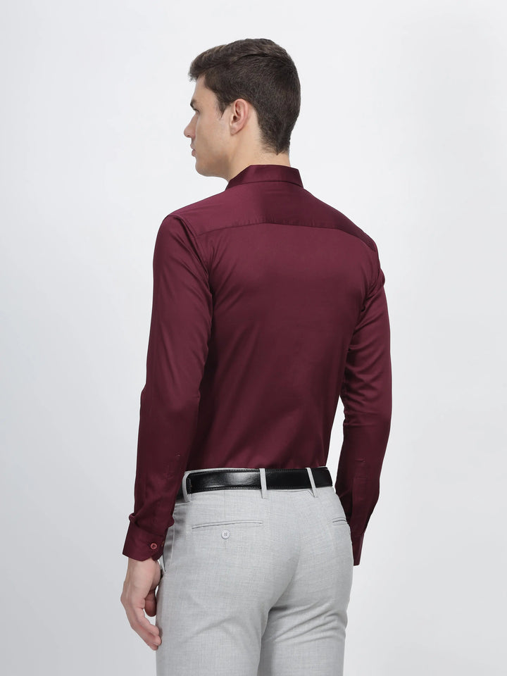 Dark Magenta Classic Collar Satin Formal Shirt Mankright