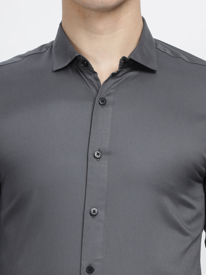 Dark Grey Classic Collar Satin Formal Shirt Mankright