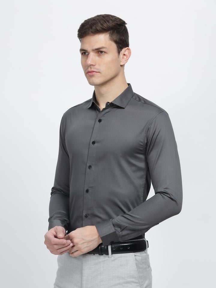 Dark Grey Classic Collar Satin Formal Shirt Mankright