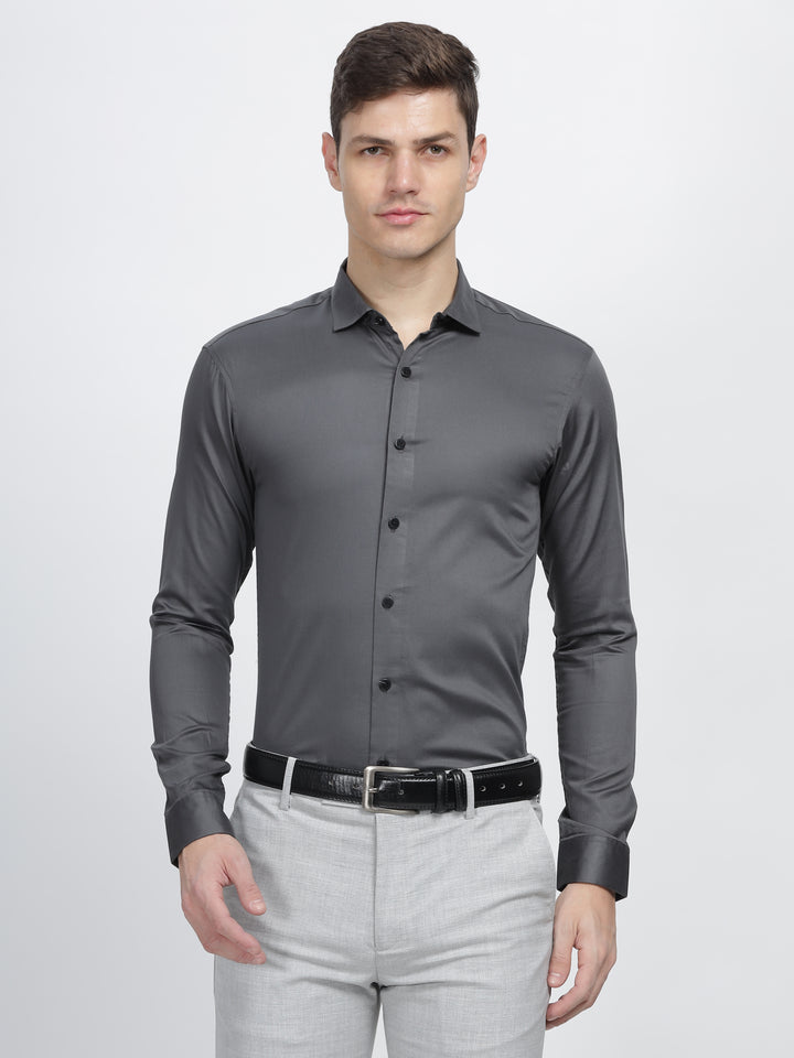 Dark Grey Classic Collar Satin Formal Shirt Mankright