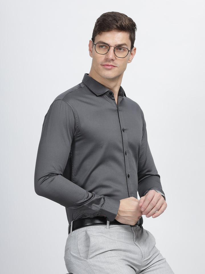 Dark Grey Classic Collar Satin Formal Shirt Mankright