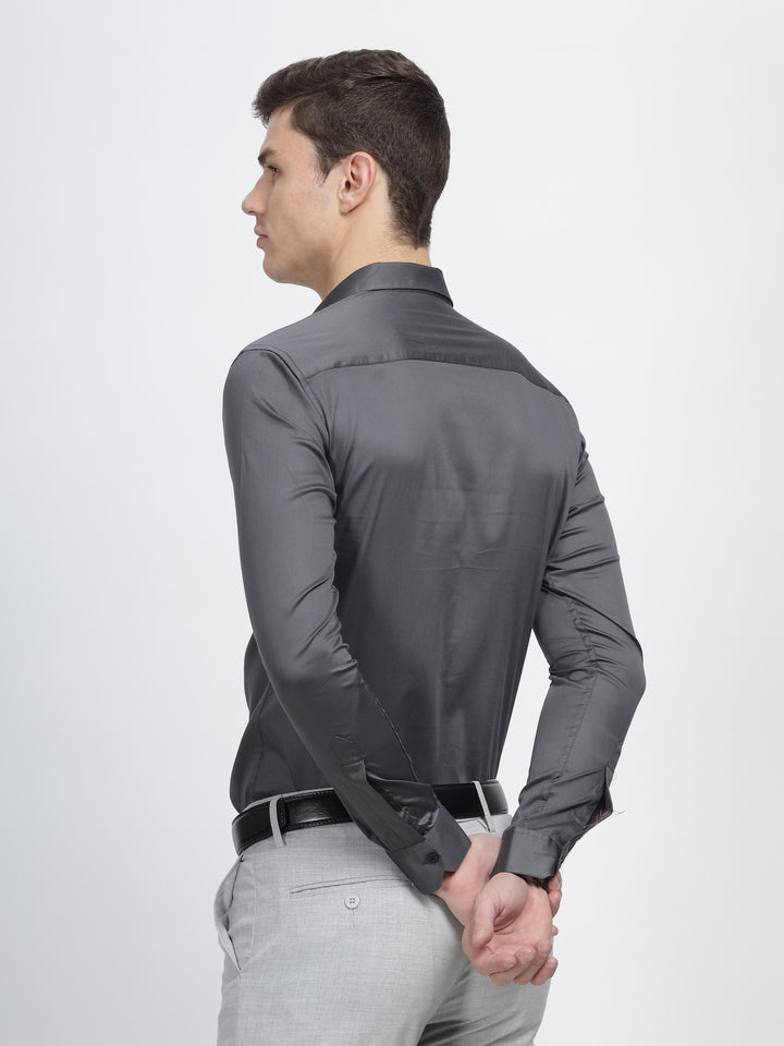 Dark Grey Classic Collar Satin Formal Shirt Mankright