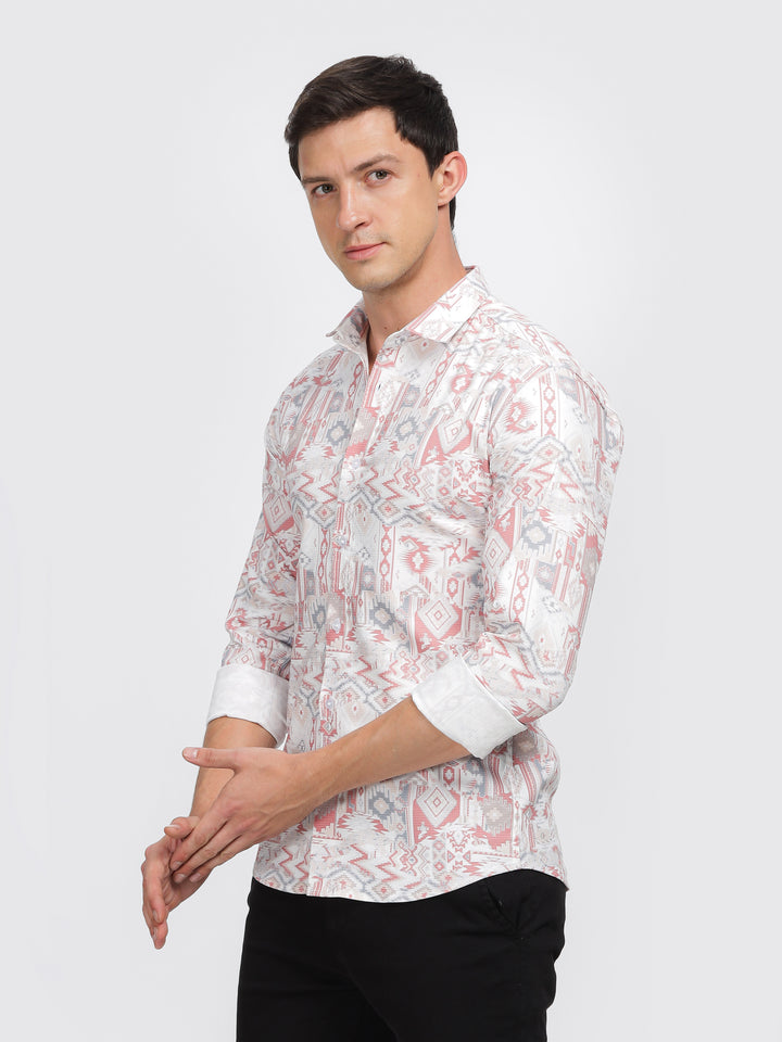 White Pop Koh Printed Classic Collar Shirt Mankright