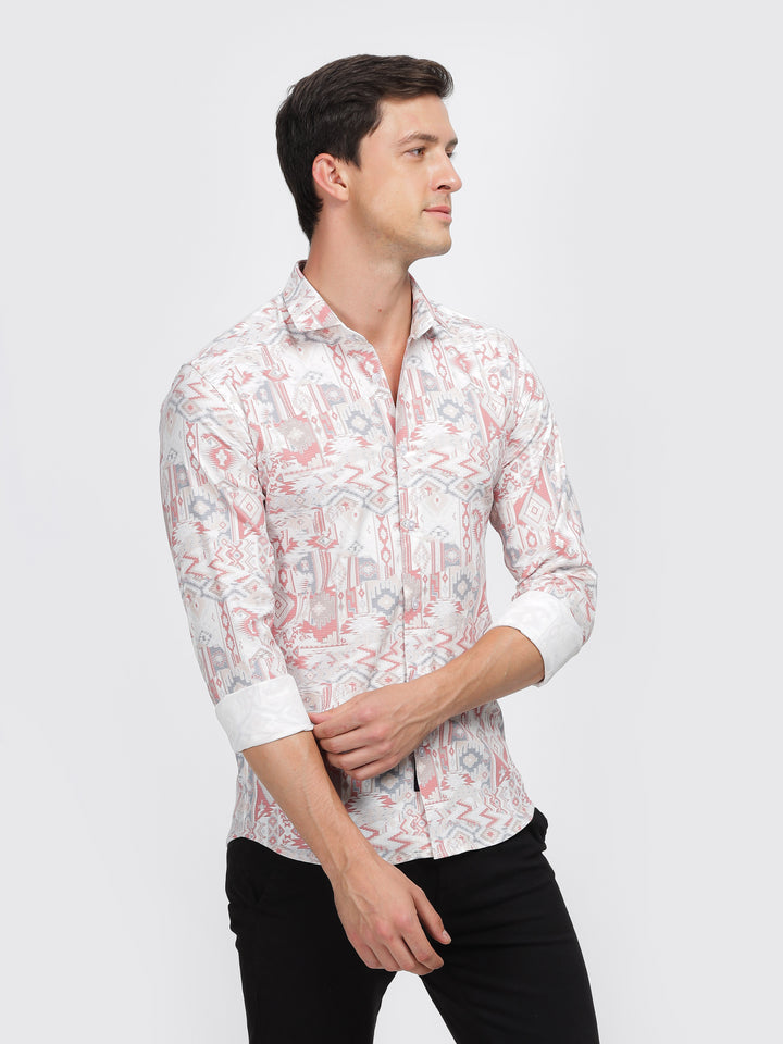 White Pop Koh Printed Classic Collar Shirt Mankright