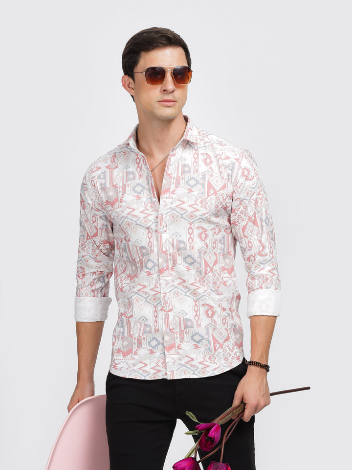 White Pop Koh Printed Classic Collar Shirt Mankright