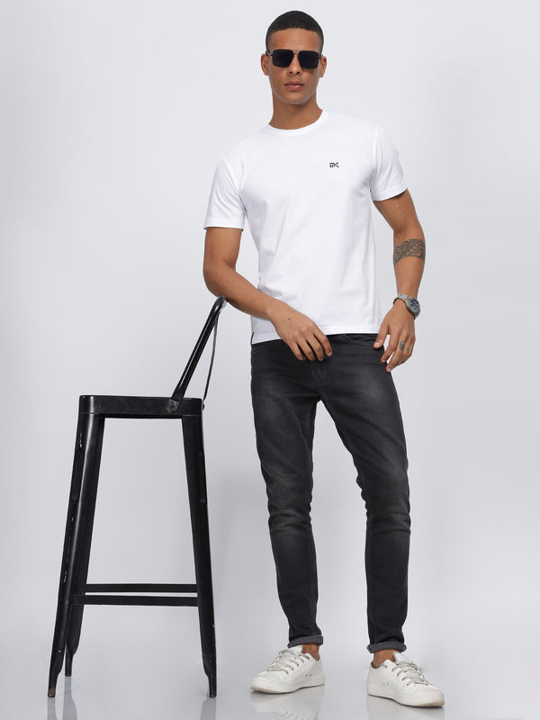 White Twill Cotton Round Neck T-Shirt Mankright