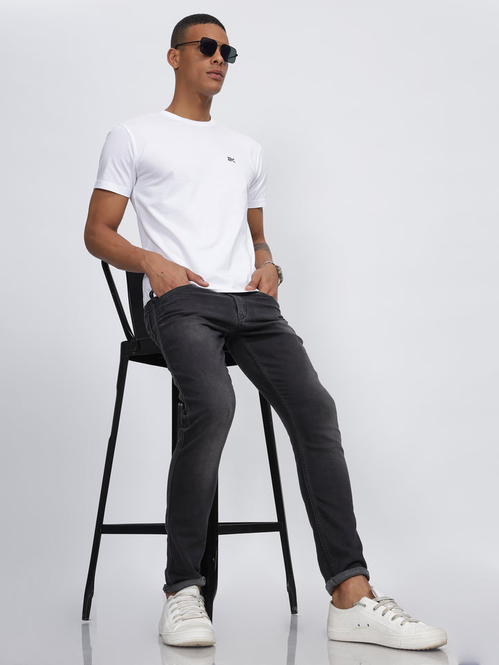 White Twill Cotton Round Neck T-Shirt Mankright