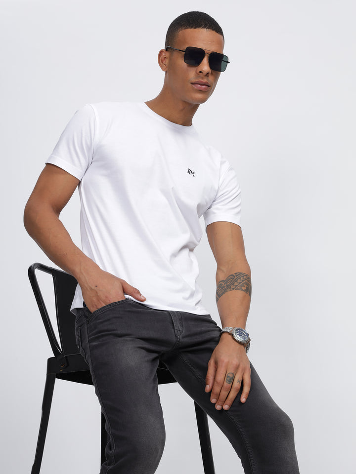 White Twill Cotton Round Neck T-Shirt Mankright