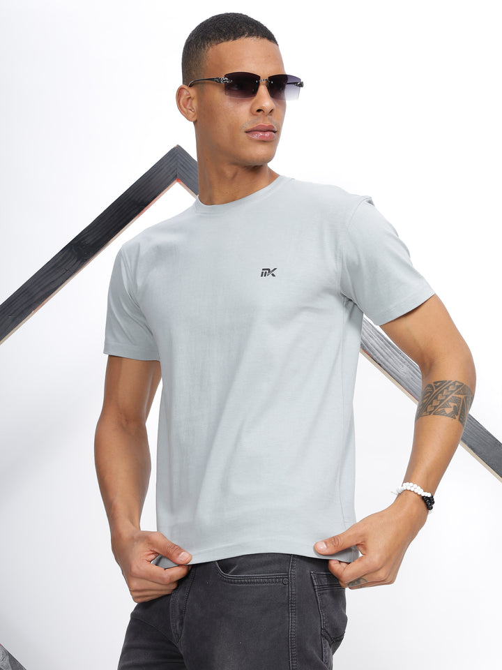 Leo Blue Twill Cotton Round Neck T-Shirt Mankright