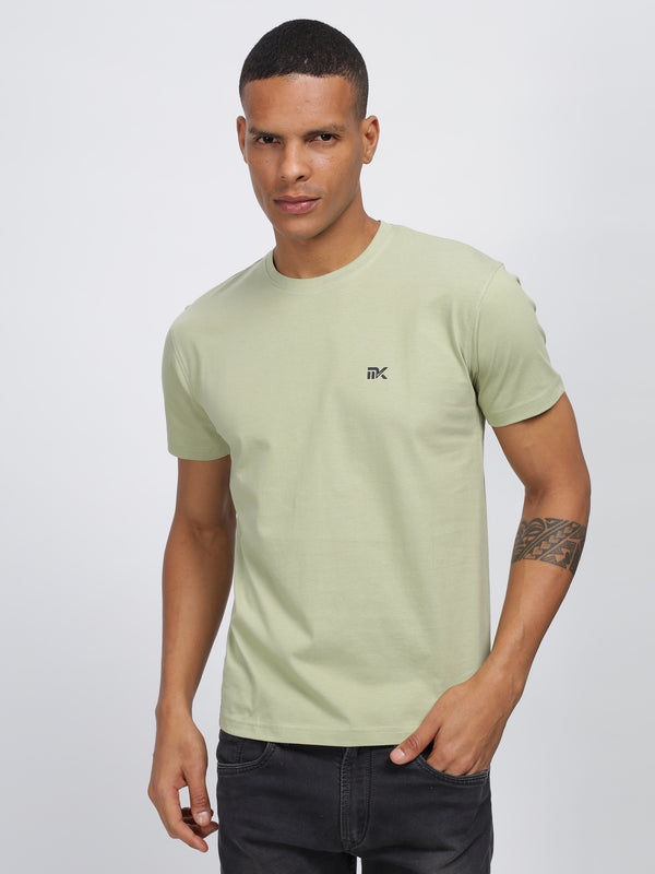 Light Green Twill Cotton Round Neck T-Shirt Mankright