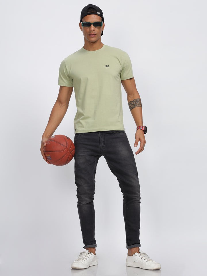 Light Green Twill Cotton Round Neck T-Shirt Mankright