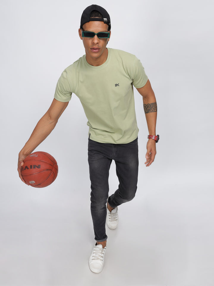 Light Green Twill Cotton Round Neck T-Shirt Mankright